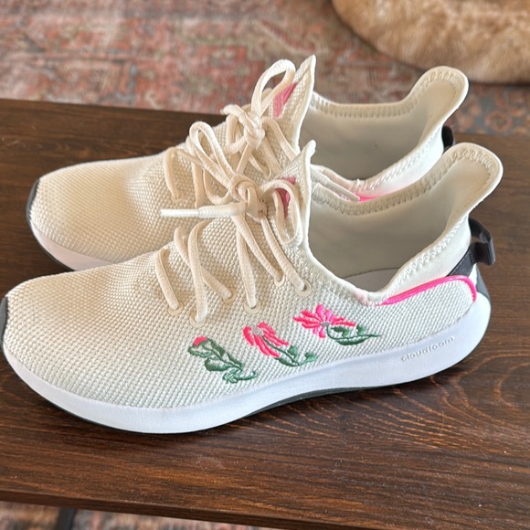 Stylish white Sneakers with Pink Floral Accents - Picture 1 of 5